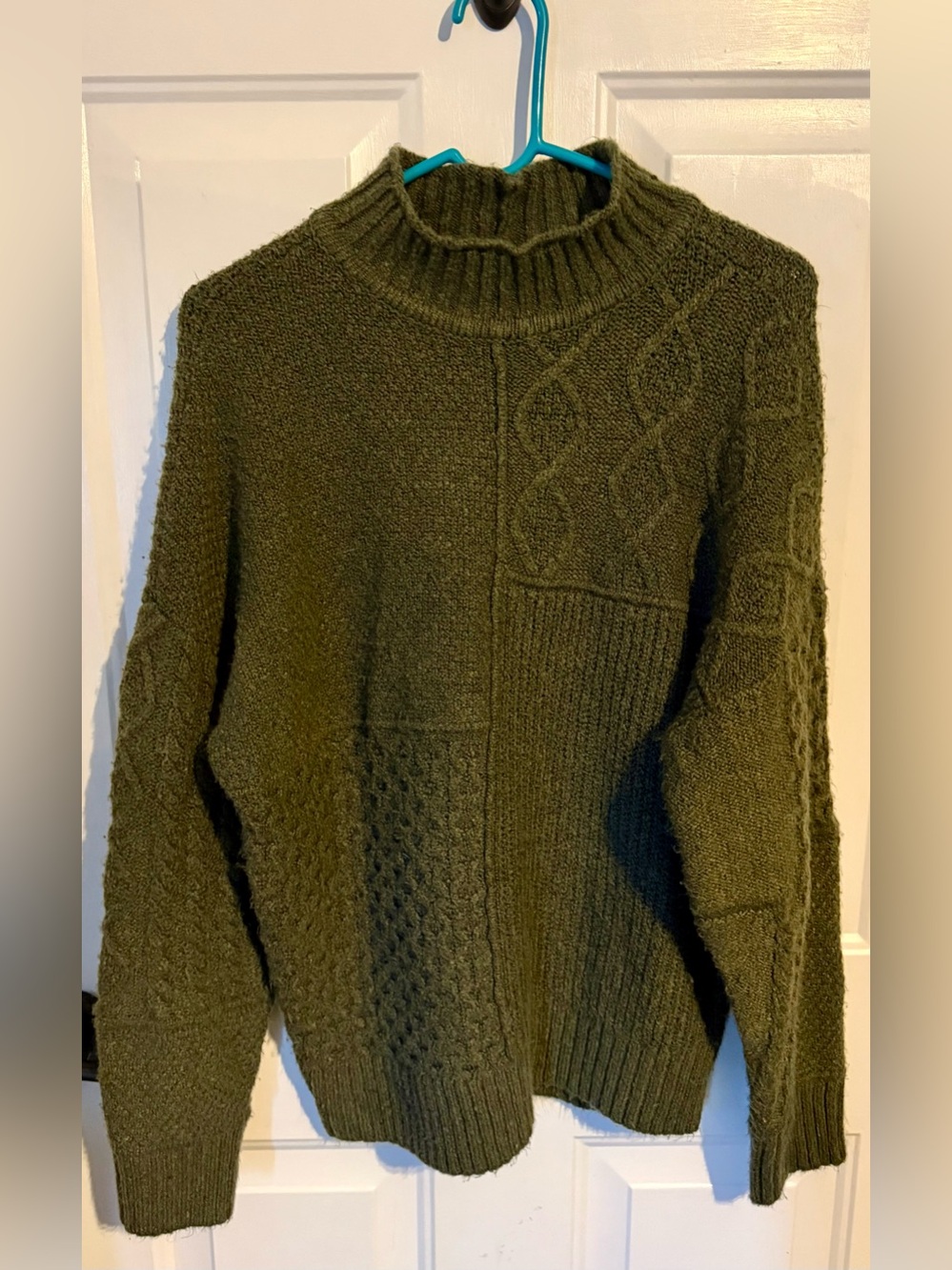 VTG 90s/Y2K American Eagle Sampler Patchwork Olive Sweater Mock Neck Unisex